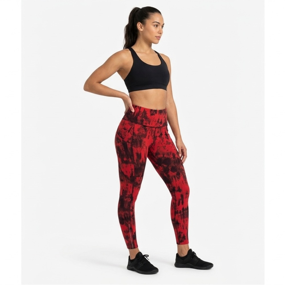 Red Tie-Dye Performance Leggings for Women